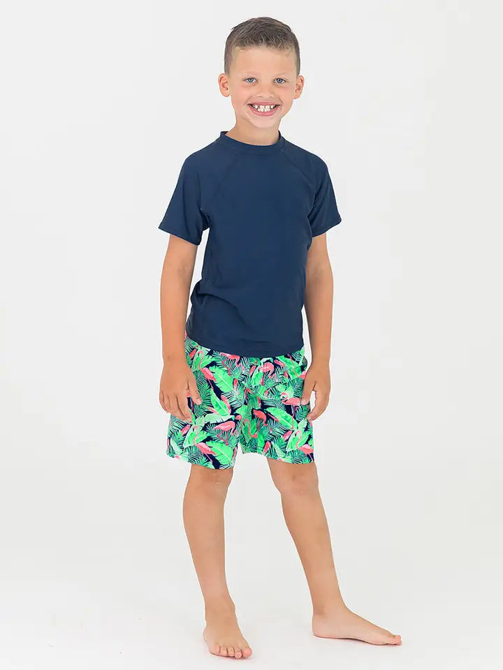 Flamingo Frenzy Swim Trunks