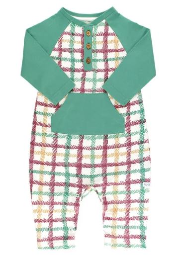 Tinsel Plaid Henley Romper