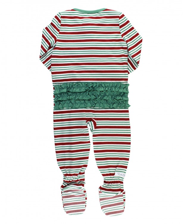 Girl's Peppermint Stripe Ruffled Footed Pajamas